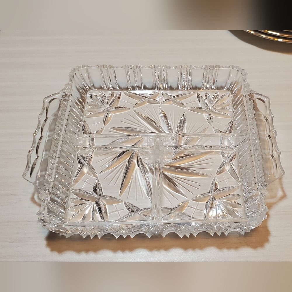 Vintage Imperlux Divided Glass Tray – Pinwheel Pattern, Made in East Germany